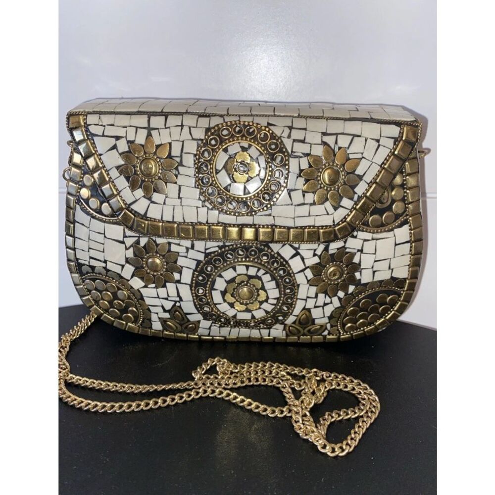 Antik Kraft Bohemian Style Womens Metal Honey Clutch/ Crossbody Bag NWT - Picture 2 of 9